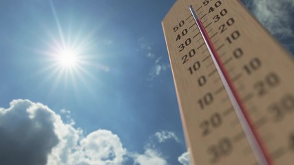 outdoor thermometer reaches 40 forty degrees centigrade. weather forecast related 3d animation
