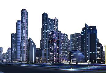 Wall Mural - 3D Rendered Futuristic City Skyline on White Background - 3D Illustration