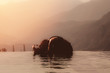 © 220 Selfmade studio - woman practice yoga sitting forward fold pose on the pool above the Mountain peak in the morning in front of beautiful nature views,Feel so comfortable and relax with yoga in holiday,Warm Tone