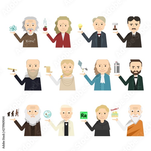 Fotografía 12 famous scientist icon vector set