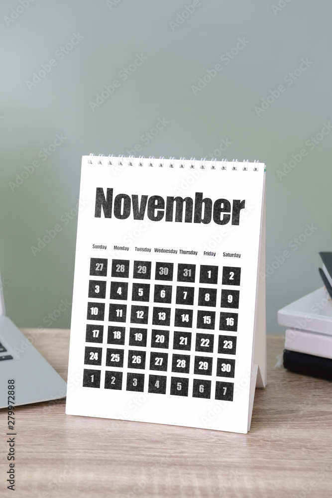 Calendar on table in office