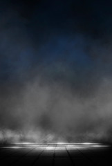 Wall Mural - empty street scene background with abstract spotlights light. night view of street light reflected o