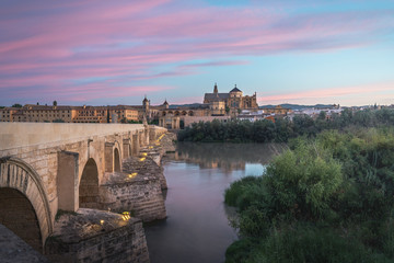 Sticker - Cordoba skyline at sunrise with Old Roman Bridge and Mosque Cathedral - Cordoba, Andalusia, Spain