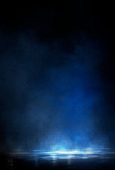 Wall Mural - wet asphalt, neon light reflected on a wet surface, smoke, smog. the lights of the night city.