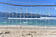 Seashells hanging on the ropes on a tropical beach in Gili Meno Island, Lombok, Indnonesia