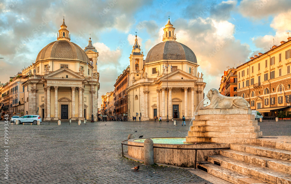Piazza del Popolo (People's Square), Rome, Italy. Churches of Santa ...