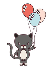 Canvas Print - cute cat animal with balloons helium