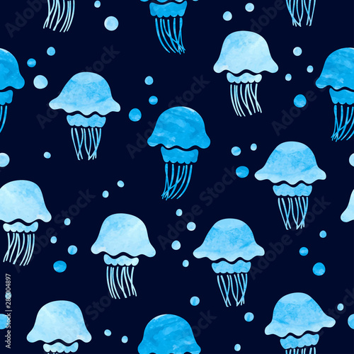 Seamless watercolor jellyfi...