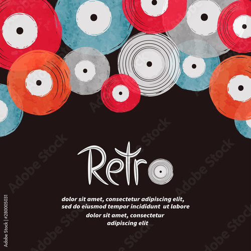 Vinyl records border. Abstract music background. Poster design.