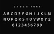 © Andrew Derr - Futuristic vector Font design. Letters and Numbers for web and app. Techno type font alphabet. Digital hi-tech style symbols.