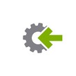 © Ne Mariya - Gear and right green arrow icon isolated on white. Green and grey colors. Vector flat illustration for technology