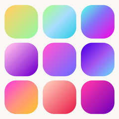 Wall Mural - Gradient holographic button set Trendy soft Multicolor fluid covers. Vector