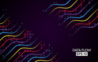 Abstract data flow background with binary code. Dynamic waves technology concept.  Vector illustration information stream.