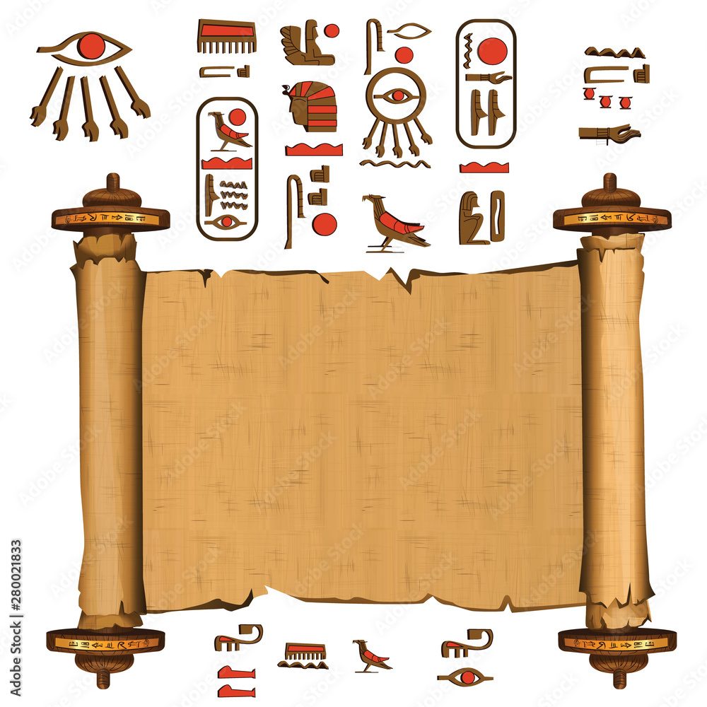 Ancient Egypt papyrus scroll with wooden rods cartoon vector. Ancient ...