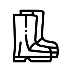 Poster - Waterproof Material Gumboots Shoes Vector Icon. Waterproof Material Felt Boots, Roller Painter Equipment, Industrial Use Linear Pictogram. Clothes, Moisture Absorbing Substance Contour Illustration