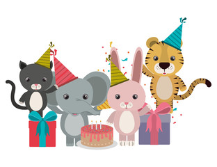 Poster - card of celebration with animals on white background