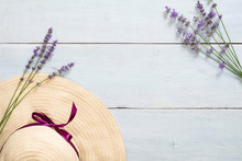 Bunch Of Fresh Lavender On Wooden Background