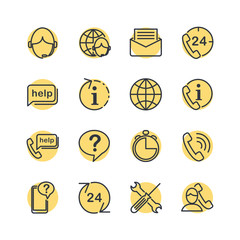 Aufkleber - Technical support line icons set. Help, Support and Contact Vector Flat Line Icons Set. Phone Assistant, Online Help, Video Chat. Editable Stroke. Modern outline elements, graphic design concepts