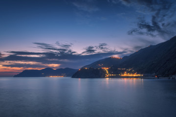 Wall Mural - Nature sea landscape at Cinque Terre, Liguria seascape, Italy in the dusk