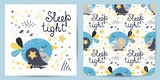 Fototapeta Pokój dzieciecy - Set of seamless pattern and card with cute bird