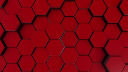 Wall Mural - Red hexagonal motion background. 3d render of simple primitives with six angles in front