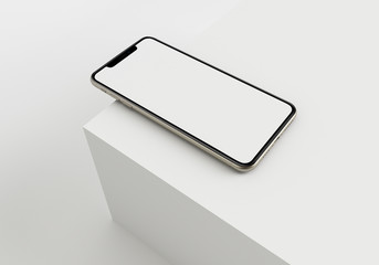 3d render illustration hand holding the white smartphone with full screen and modern frame less design - isolated on white background 