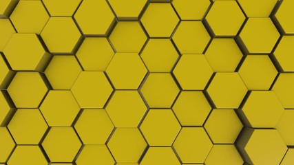 Wall Mural - Yellow hexagon geometry background. 3d render of simple primitives with six angles in front