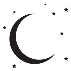 monochrome moon with stars on white