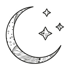 Wall Mural - crescent moon and stars with abstract patterns on isolation background. design for spiritual relaxat