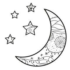 Wall Mural - crescent moon with stars with abstract patterns on isolation background. design for spiritual relaxa