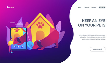 Wall Mural - dog walker and petsitter application on smartphone. robotic pet sitters, interactive pets entertainm