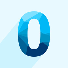 Wall Mural - blue vector polygon zero number font with long shadow. low poly illustration of flat design.