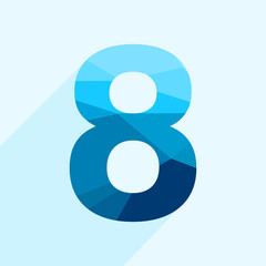Wall Mural - blue vector polygon eight number font with long shadow. low poly illustration of flat design..