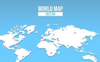 Poster - World map empty template with red location pin