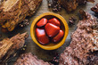 Bowl of Red Japser in Wood Frame