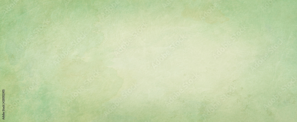 Green background with watercolor texture in abstract vintage pastel green border design with faded textured beige paint color center - obrazy, fototapety, plakaty 
