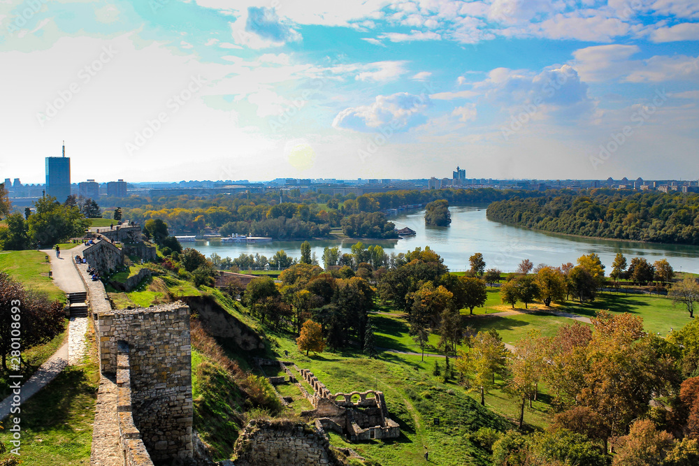 Obraz na płótnie Danube and Sava river view from Kalemegdan Castle. Belgrade Serbia w salonie