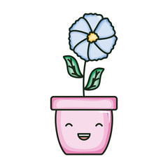 Wall Mural - beautiful flower with leafs in ceramic pot kawaii character