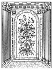 Wall Mural - Lily flower. Black and white mystic concept for Lenormand oracle tarot card.