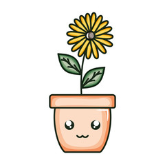 Wall Mural - beautiful flower with leafs in ceramic pot kawaii character