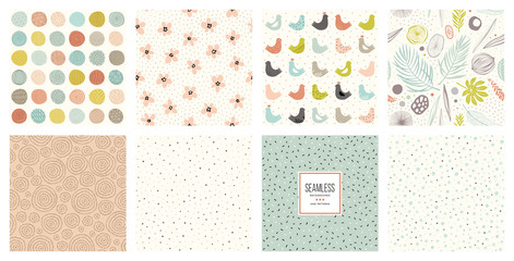 Cute seamless patterns and prints set.