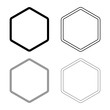 Hexagon shape element icon outline set black grey color vector illustration flat style image
