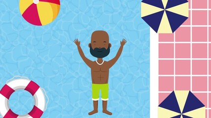 Poster - young afro man in the pool summer time