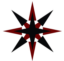 Abstract red and black colored vector 8 pointed chaos star symbol icon logo