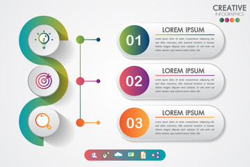 Wall Mural - business infographics three steps modern creative step by step can illustrate a strategy, workflow o