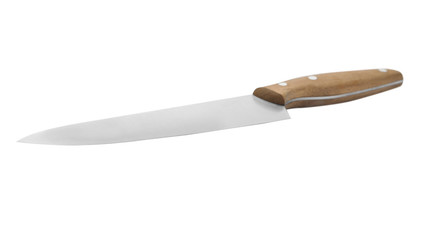 Modern chief's knife with wooden handle isolated on white