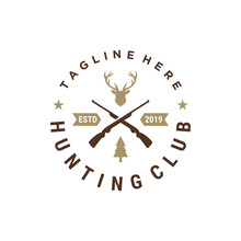 Hipster Retro Rustic Hunting Sign With Crossed Gun Vector Logo Design