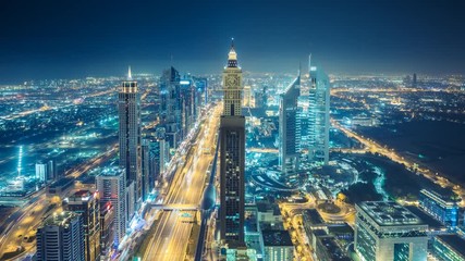 Wall Mural - Spectacular nighttime skyline of downtown Dubai. 4K timelapse.