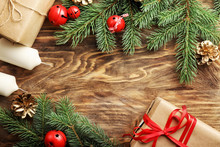Beautiful Christmas Composition On Wooden Background