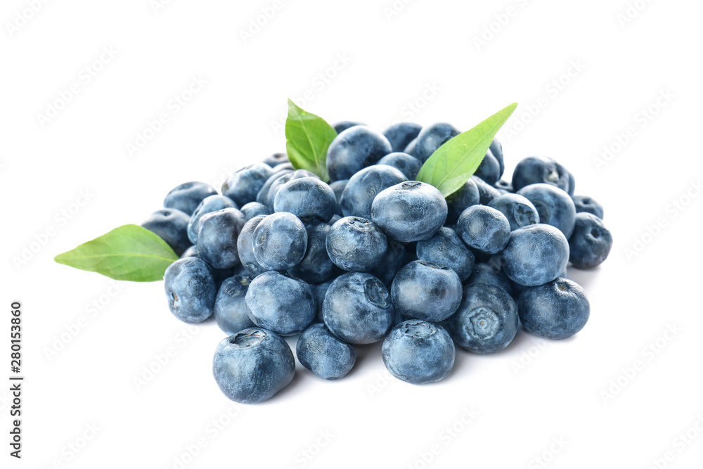 Ripe blueberry on white background